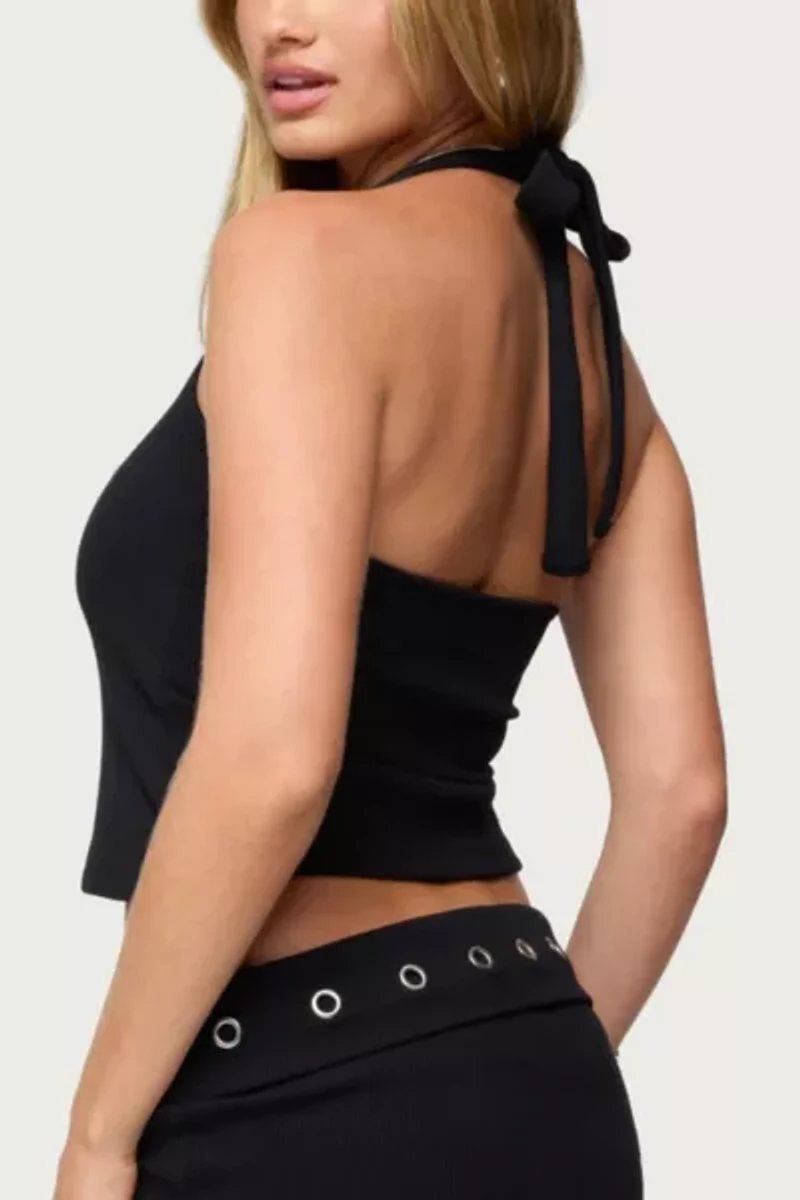 Edikted Havana Grommet Ribbed Halter Top