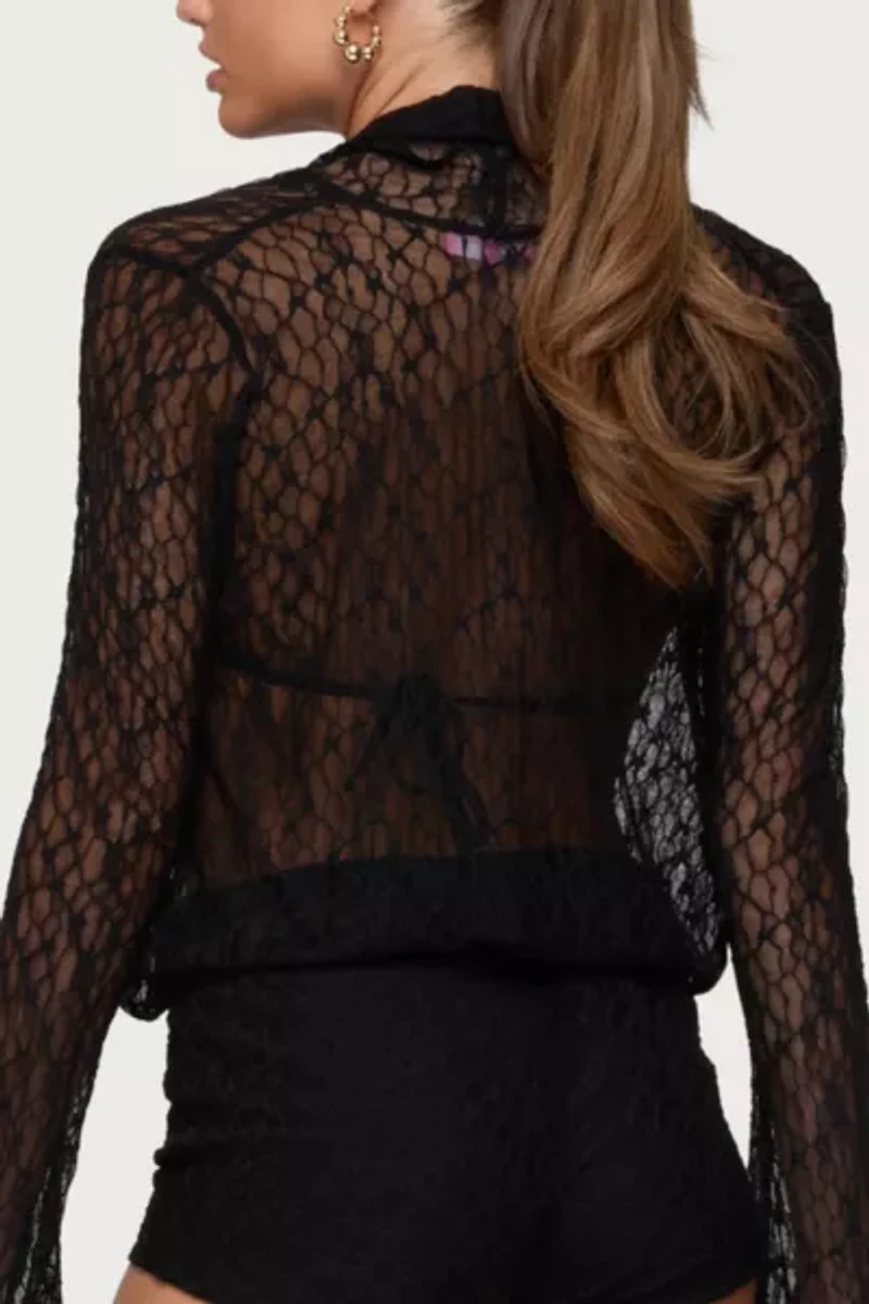 Edikted Lera Lacey Sheer Mesh Top