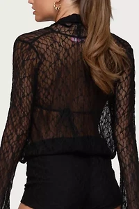 Edikted Lera Lacey Sheer Mesh Top