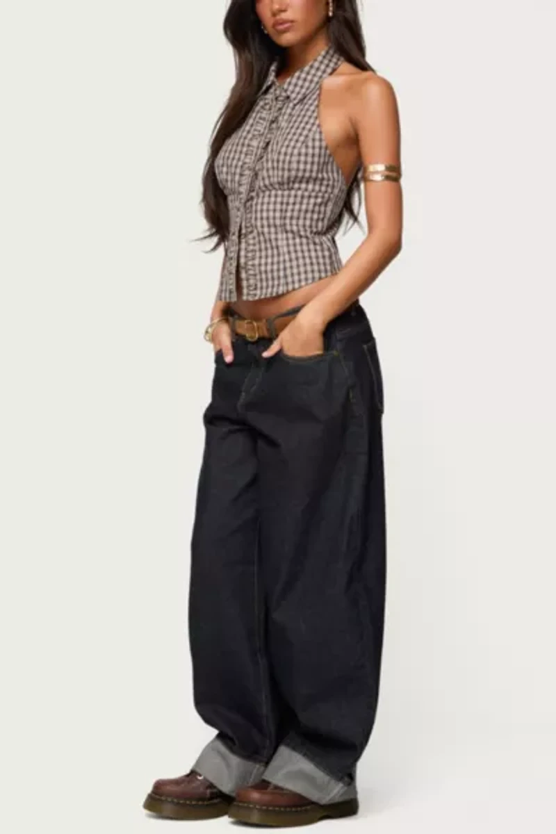 Edikted Imrie Plaid Collared Halter Top
