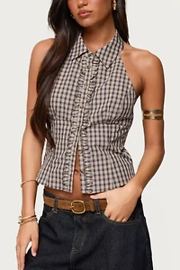 Edikted Imrie Plaid Collared Halter Top
