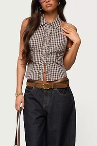 Edikted Imrie Plaid Collared Halter Top