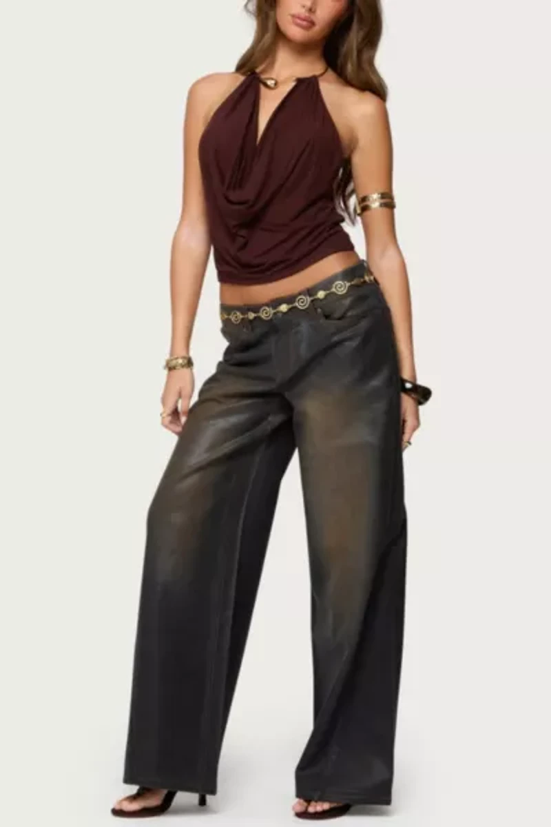 Edikted Mileva Cuff Deep Cowl Neck Top