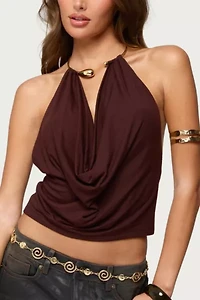 Edikted Mileva Cuff Deep Cowl Neck Top
