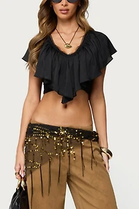 Edikted Deena Ruffled V Neck Top