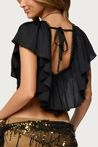 Edikted Deena Ruffled V Neck Top
