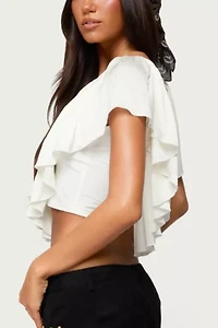 Edikted Deena Ruffled V Neck Top