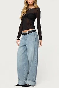 Edikted Oona Sheer Gathered Long Sleeve Top