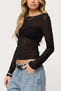 Edikted Oona Sheer Gathered Long Sleeve Top