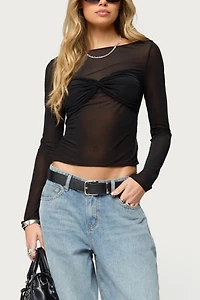 Edikted Oona Sheer Gathered Long Sleeve Top