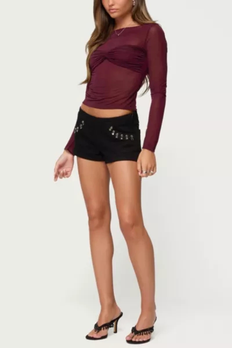 Edikted Oona Sheer Gathered Long Sleeve Top