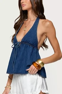 Edikted Safia Denim Halter Top