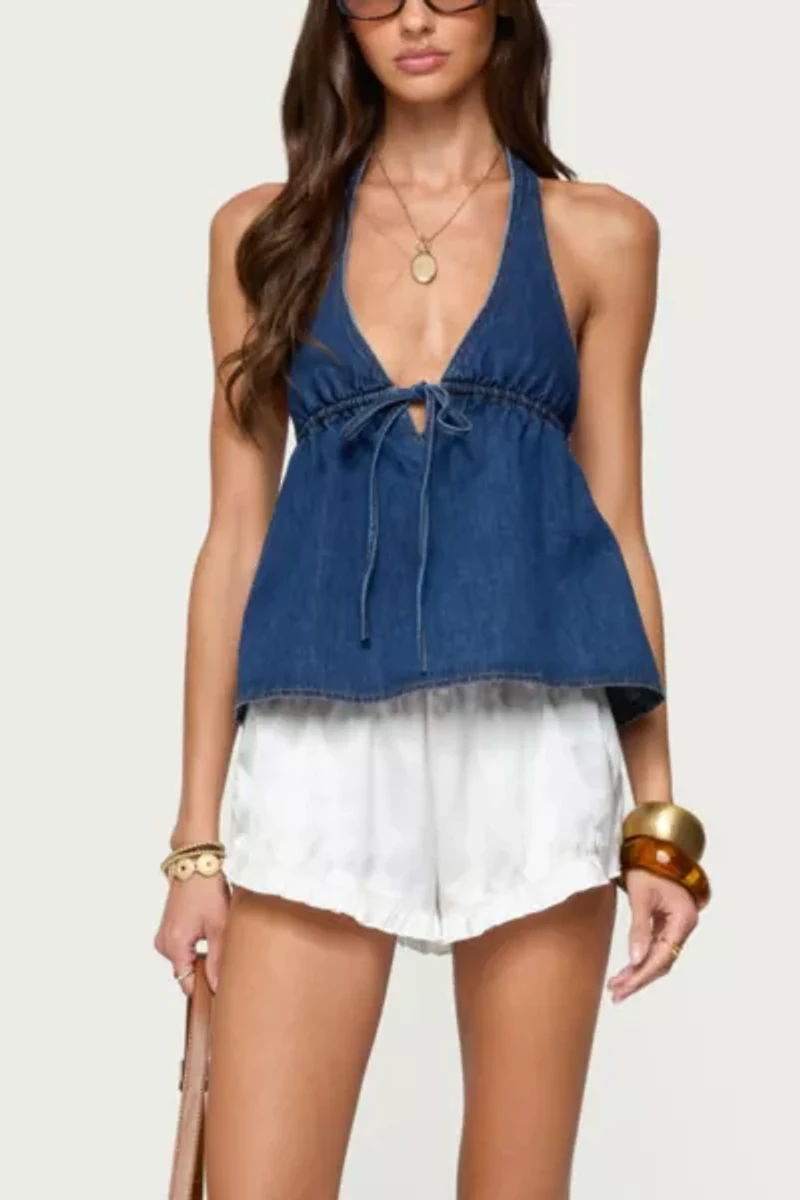 Edikted Safia Denim Halter Top