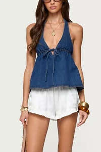 Edikted Safia Denim Halter Top