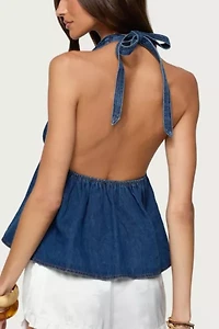Edikted Safia Denim Halter Top