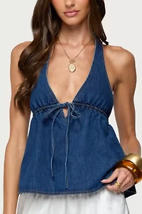 Edikted Safia Denim Halter Top