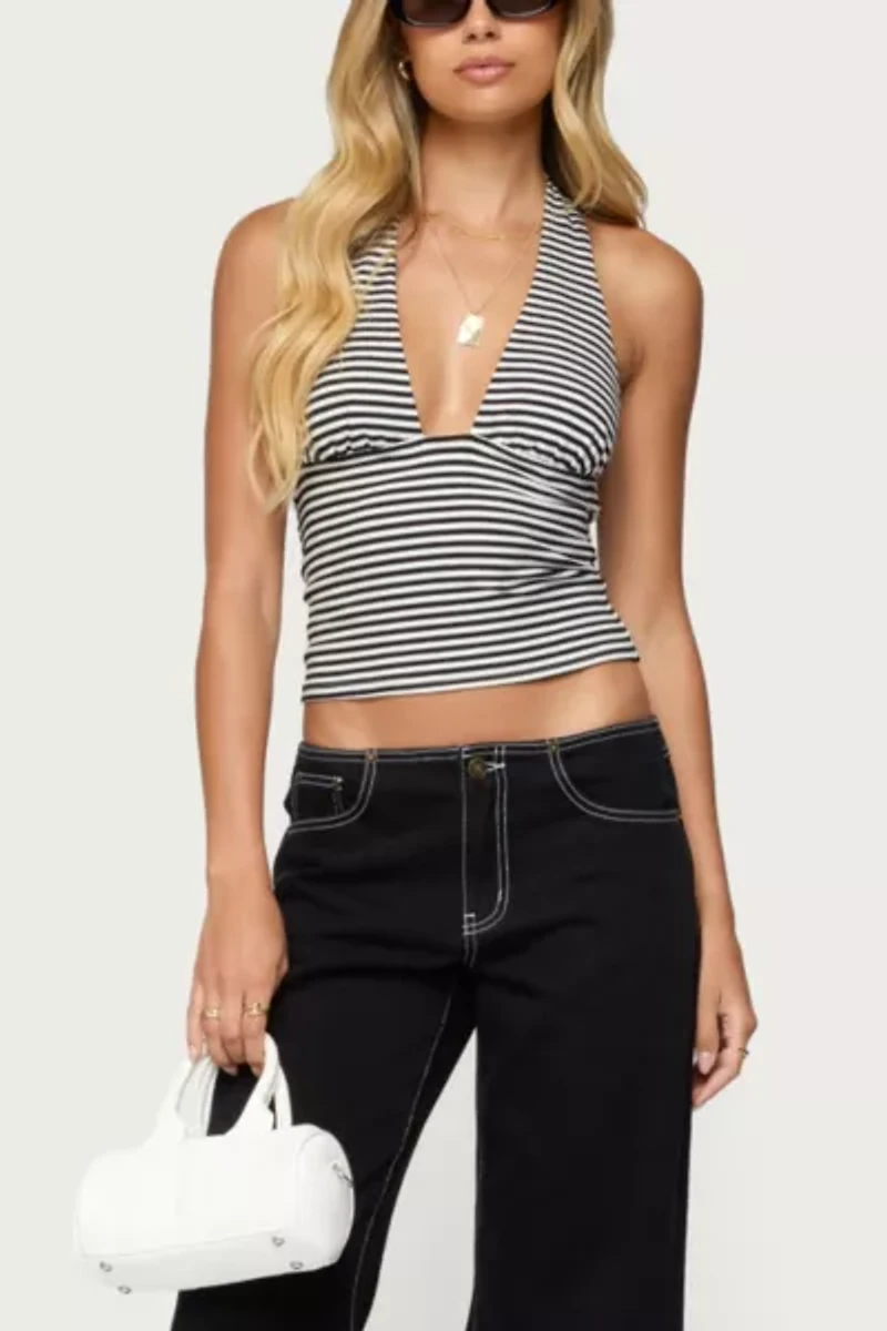 Edikted Sage Striped Halter Top