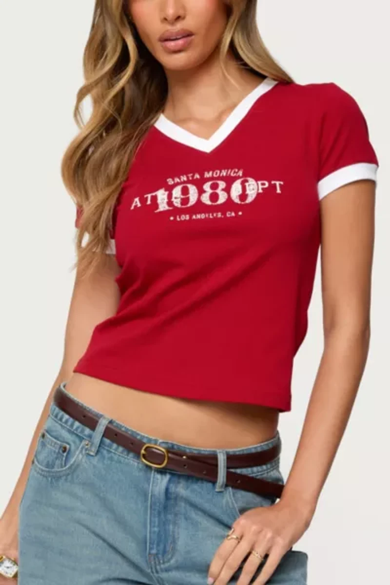 Edikted Santa Monica V Neck T Shirt
