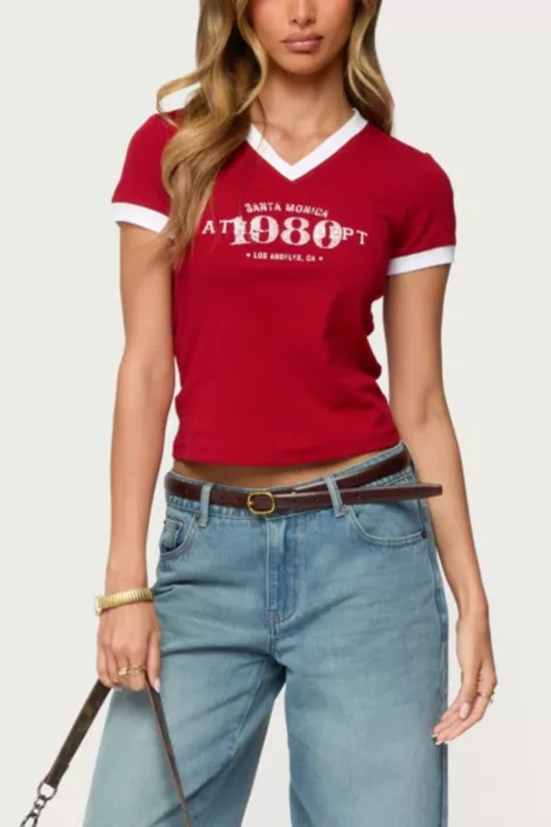 Edikted Santa Monica V Neck T Shirt