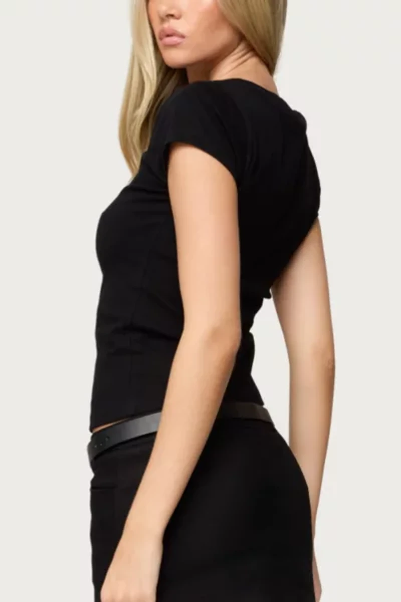 Edikted Oliana Ribbed Boat Neck T Shirt