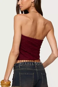 Edikted Textured Asymmetric Bead Fringe Strapless Top