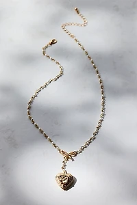 Princess Pearl & Bow Heart Locket Lariat Necklace