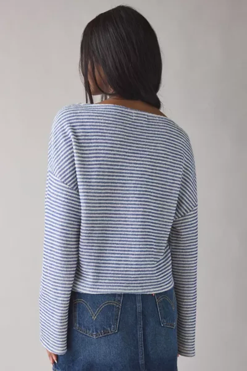 ReMADE By UO Remnants Striped Cozy Knit Drippy Long Sleeve Top