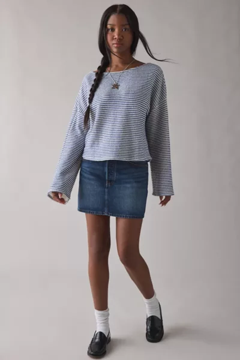 ReMADE By UO Remnants Striped Cozy Knit Drippy Long Sleeve Top