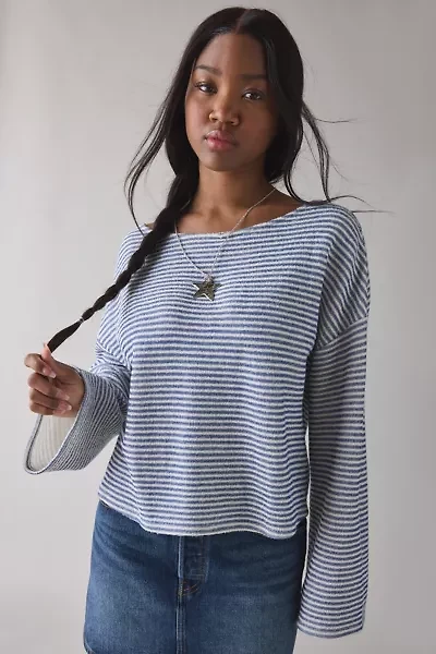 ReMADE By UO Remnants Striped Cozy Knit Drippy Long Sleeve Top