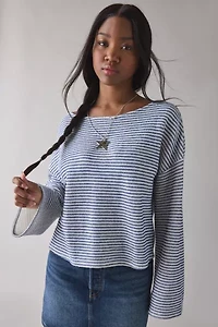 ReMADE By UO Remnants Striped Cozy Knit Drippy Long Sleeve Top