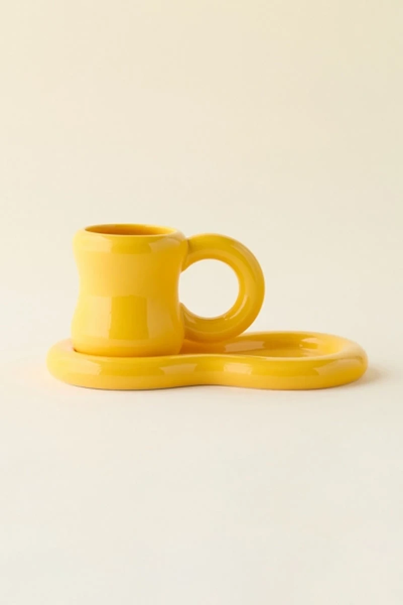 Zaya Bubbled Ceramic Saucer Plate & Mug Set