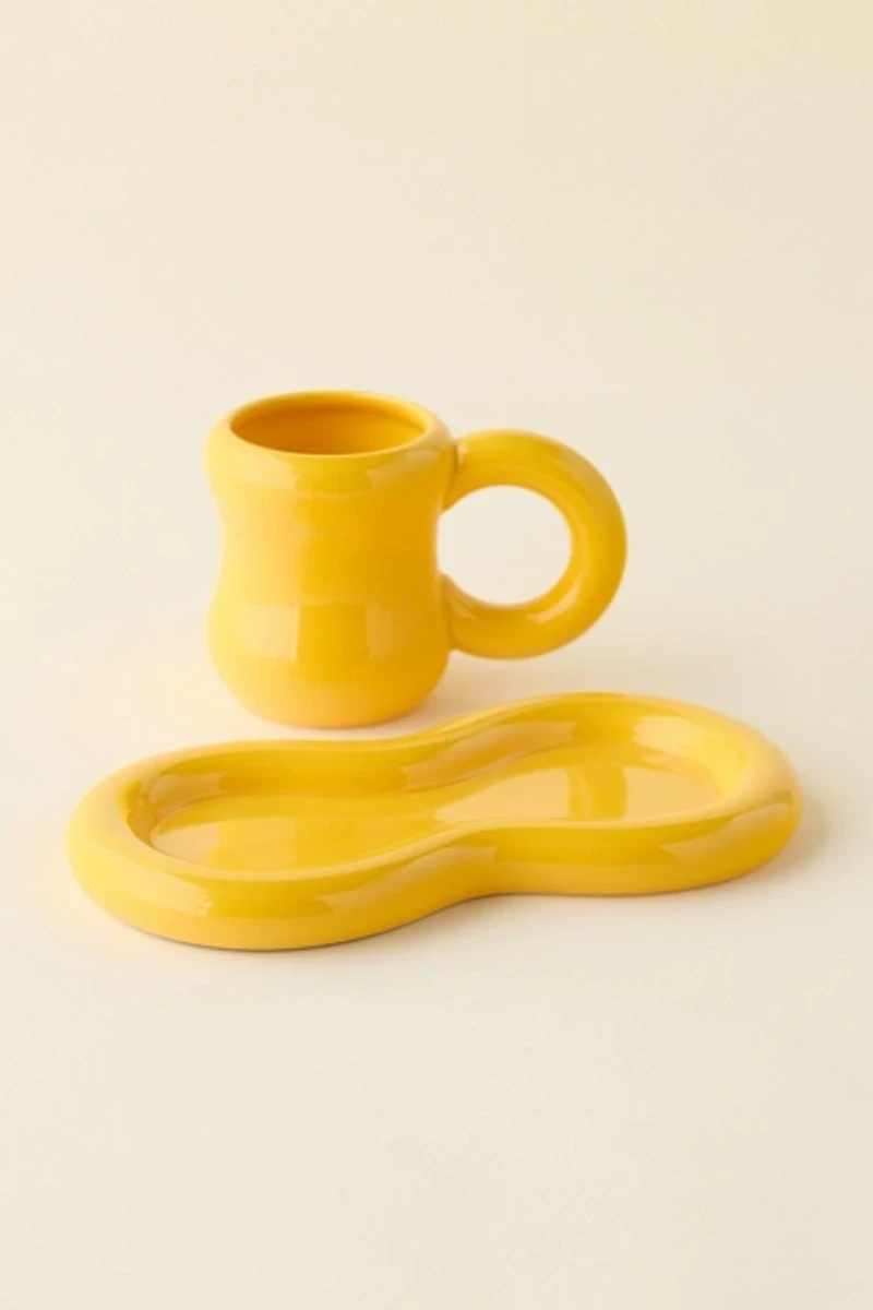 Zaya Bubbled Ceramic Saucer Plate & Mug Set