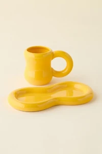 Zaya Bubbled Ceramic Saucer Plate & Mug Set