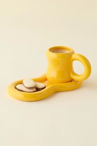 Zaya Bubbled Ceramic Saucer Plate & Mug Set