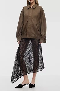 Lioness Fleur Asymmetric Sheer Lace Midi Skirt