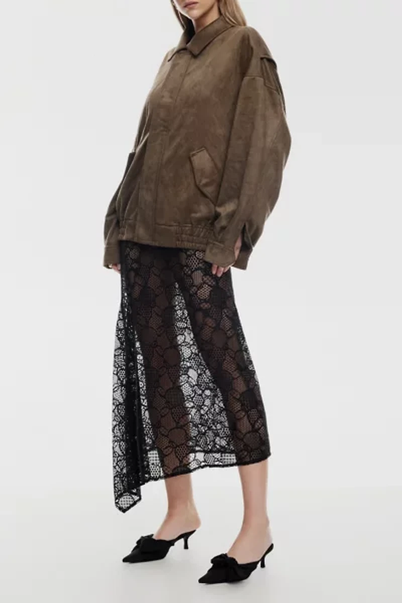 Lioness Fleur Asymmetric Sheer Lace Midi Skirt