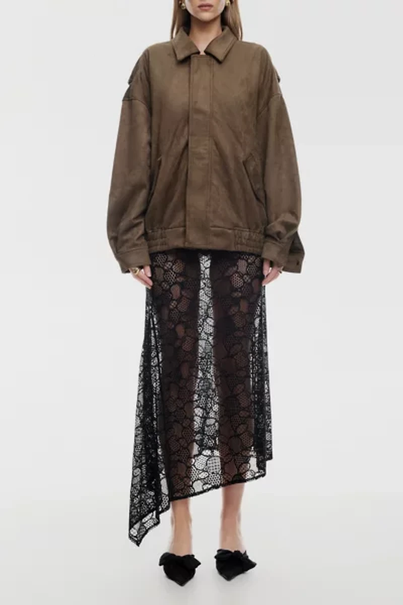 Lioness Fleur Asymmetric Sheer Lace Midi Skirt