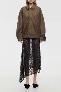 Lioness Fleur Asymmetric Sheer Lace Midi Skirt