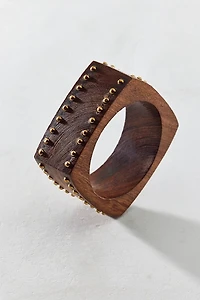 Studded Square Wooden Bangle Bracelet
