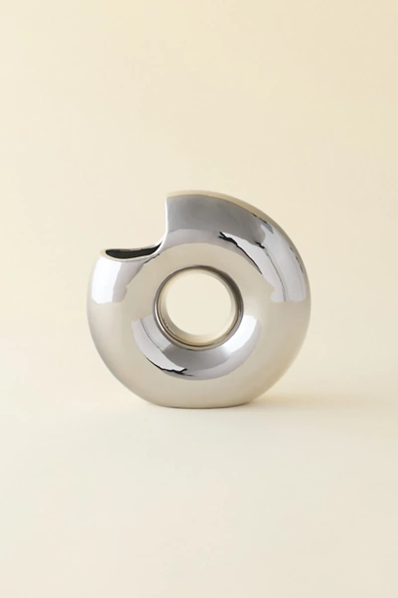 Zaya Chrome Donut Shaped Ceramic Vase