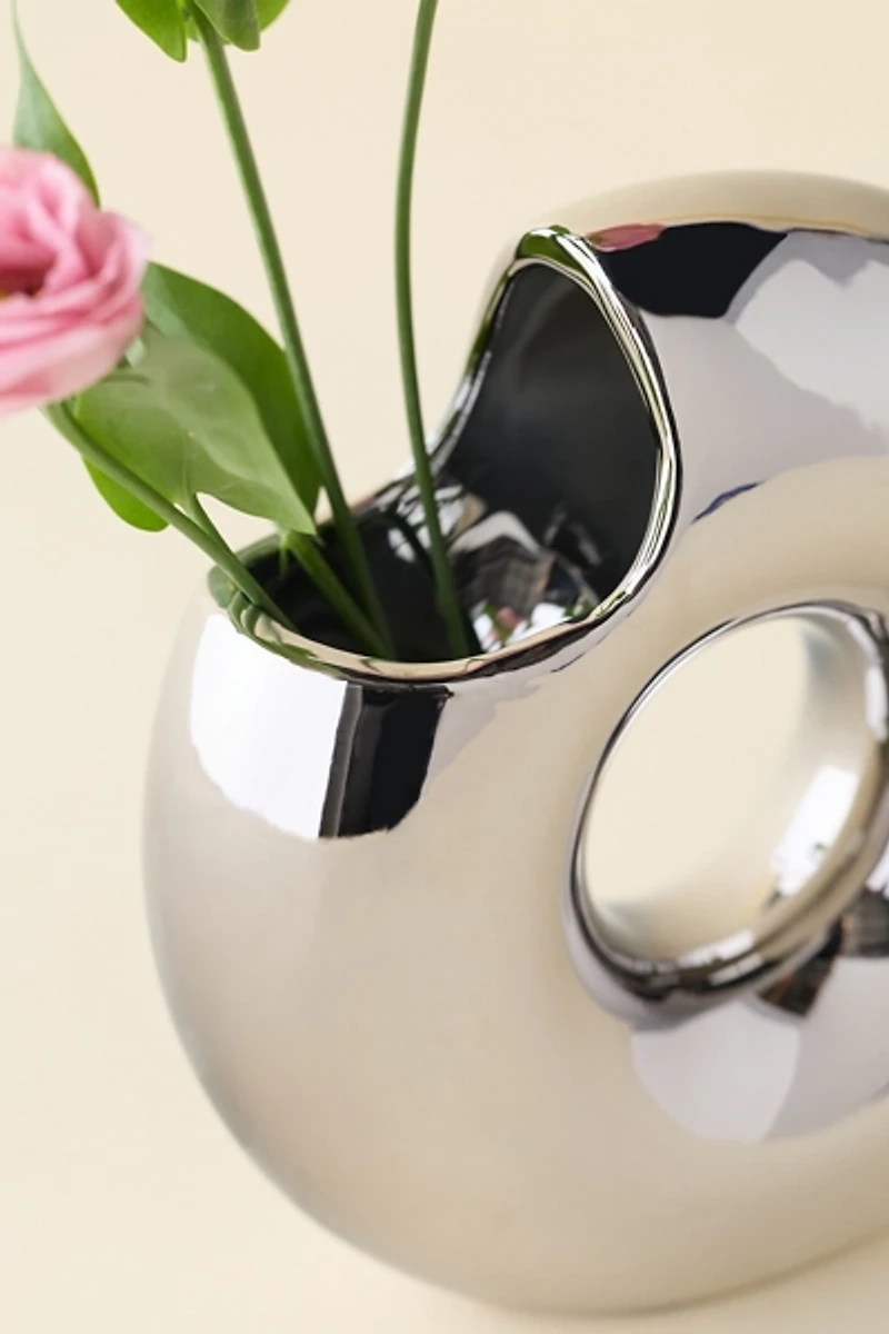 Zaya Chrome Donut Shaped Ceramic Vase