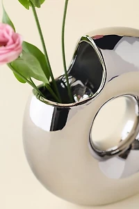 Zaya Chrome Donut Shaped Ceramic Vase