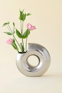 Zaya Chrome Donut Shaped Ceramic Vase