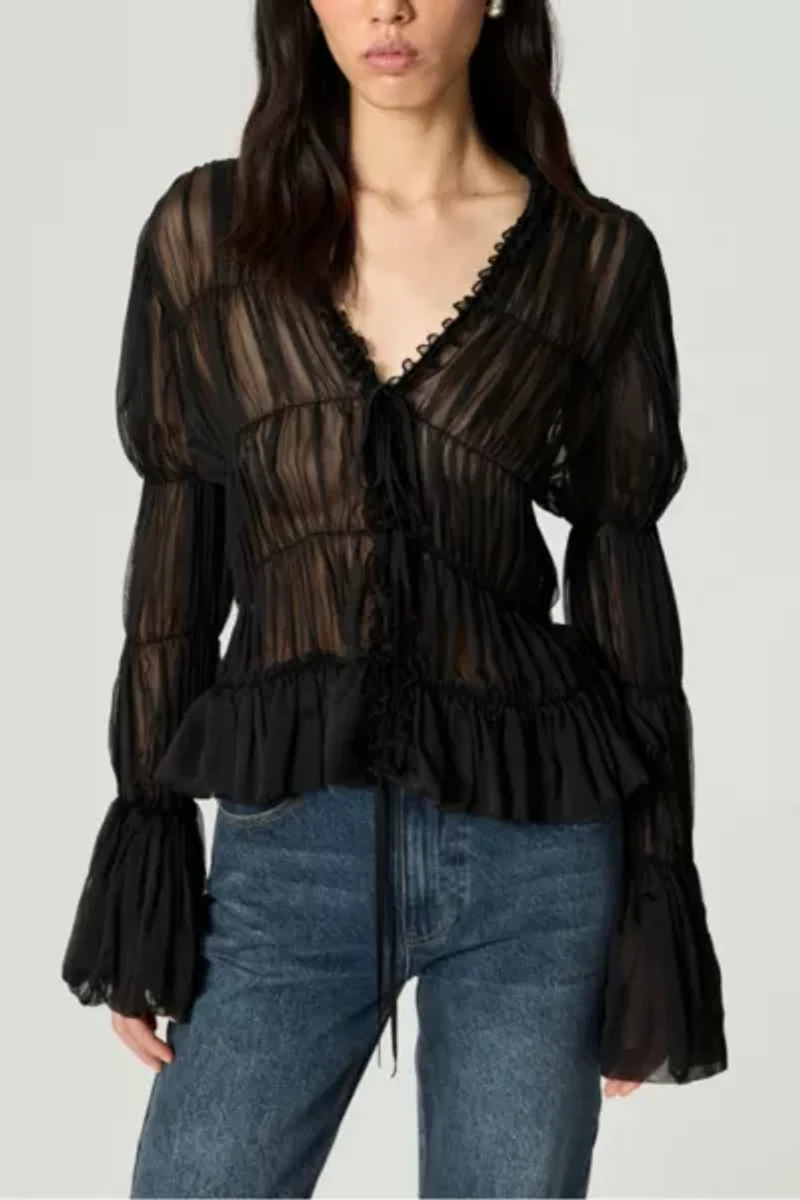 Nocturne Ruched Sheer Blouse