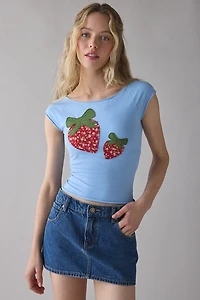Out From Under Cotton Compression Boatneck Strawberry Graphic Tee