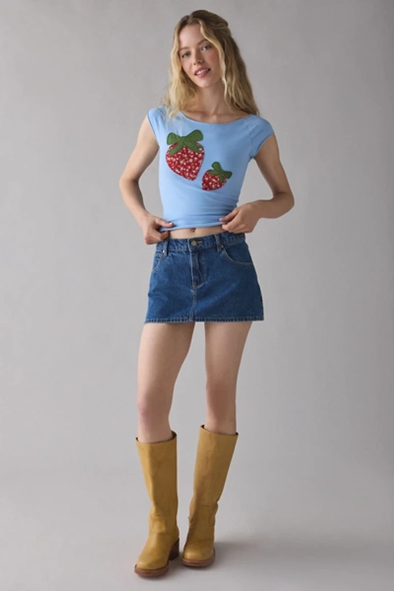 Out From Under Cotton Compression Boatneck Strawberry Graphic Tee