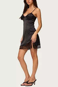 Edikted Asymmetric Lacey Satin Effect Mini Dress