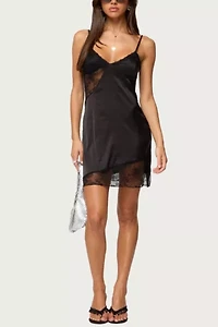Edikted Asymmetric Lacey Satin Effect Mini Dress