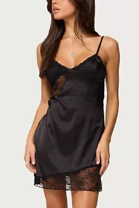 Edikted Asymmetric Lacey Satin Effect Mini Dress