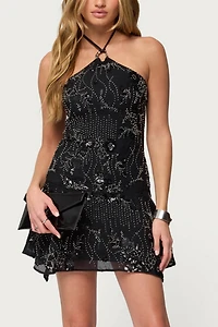 Edikted Adria Bead & Sequin Mini Dress